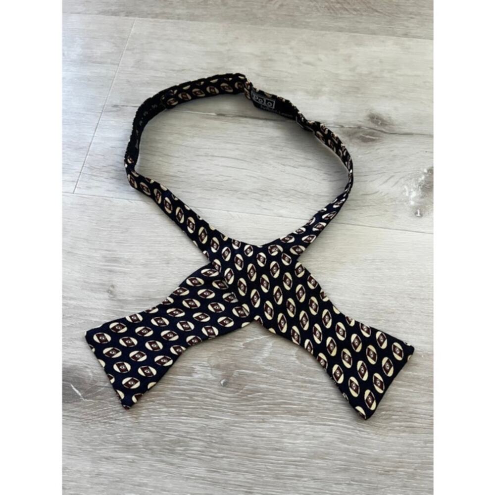 Polo Ralph Lauren Navy Silk Adjustable Bow Tie Geometric Medallion USA Formal